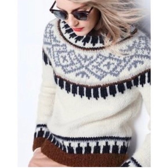 J. Crew Sweaters - J.Crew Collection Hand Knit Alpaca Fair Isle
Sweater in Cream Cocoa Size Medium